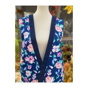 Vintage Carpet Vest Floral Satin Granny-core Denim